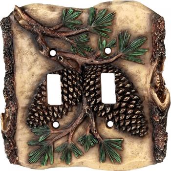 Metal Light Switch Plate Cover Rustic Pine Cone Decor Leaves Cabin Home Decor 