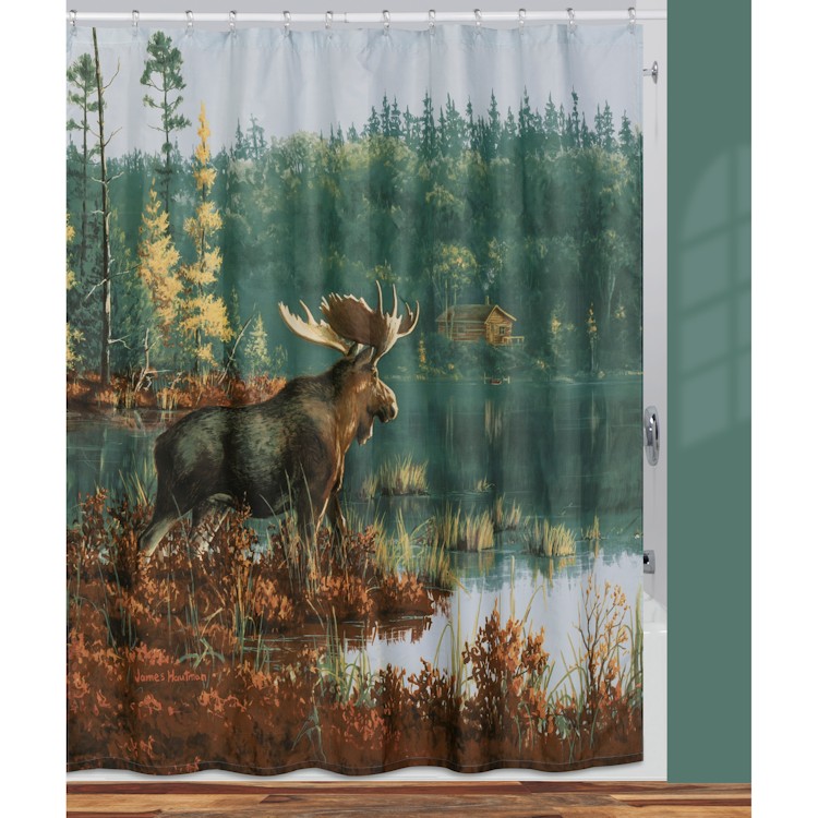 Back Bay Moose Shower Curtain, Rustic Lodge Bear Moose Deer Shower Curtain
