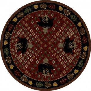 Patchwork Bear Round Rug - Red