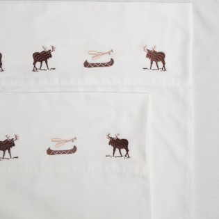 Embroidered Moose & Canoe Sheet Set-Twin