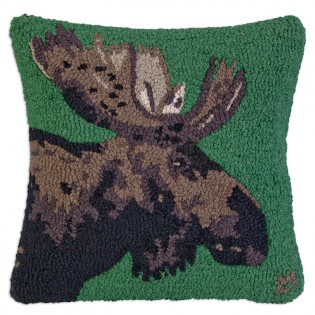 Major Moose on Green Wool Pillow