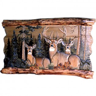 Deer Family In Forest Wood Wall Art 41" X 30"