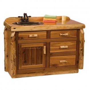 4' Vanity with Slab Style Log Top, Sink Left