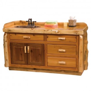 5' Vanity with Slab Style Log Top, Sink Left