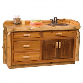5' Vanity with Slab Style Log Top, Sink Right