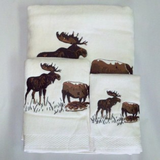 Embroidered Moose Towel Set-Cream