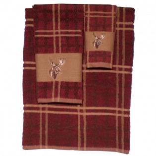 Plaid Embroidered Moose Towel Set