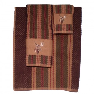 Stripe Embroidered Moose Towel Set