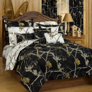 7 PC BLACK CAMO COMFORTER AND SHEET SET FULL CAMOUFLAGE BEDDING WOODS LEAVES 