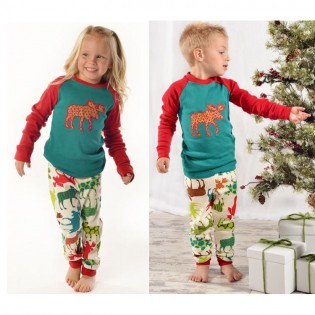 Patterned Moose Kids PJ Set