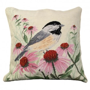 Chickadee Needlepoint Pillow