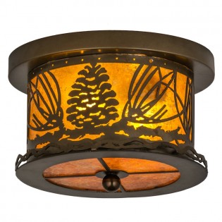 Mountain Pine Flushmount Ceiling Light - Light On