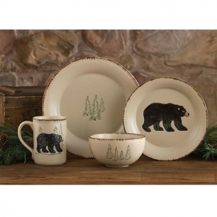 Rustic Retreat Bear 16 Piece Dinnerware Set