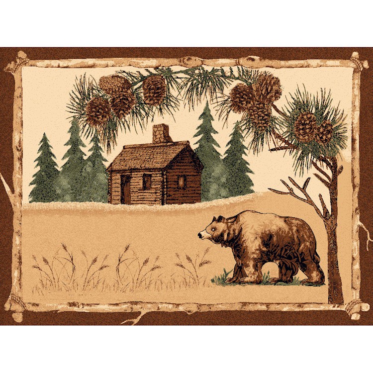 5x8 Oval Lodge Cabin Rustic Bear Pine Area Rug *FREE SHIPPING* 5'3" x 7'3" 