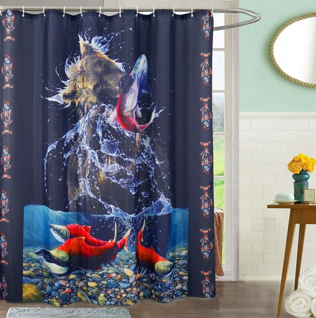 Bear Catch Shower Curtain with 12 Hooks