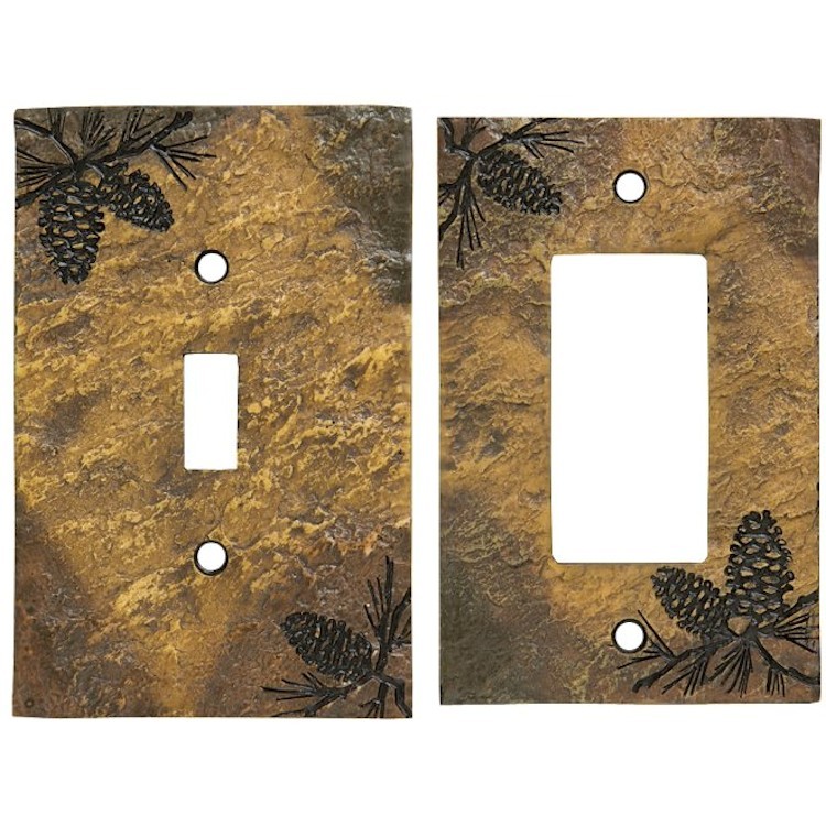 Metal Light Switch Plate Cover Rustic Cabin Home Decor Pine Branches Pine Cones 