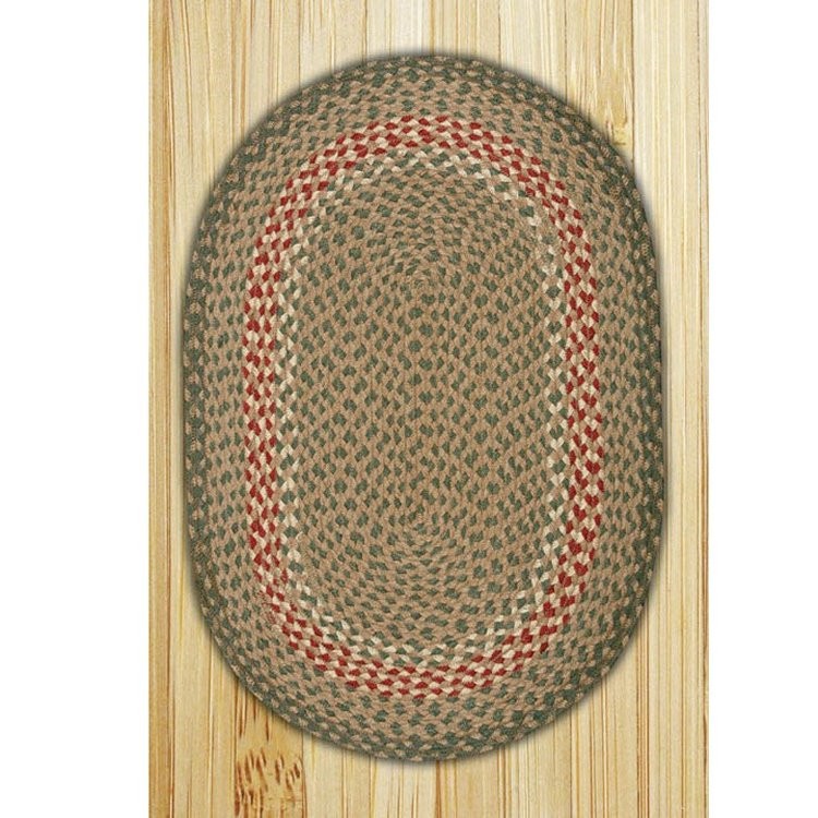 Green/Burgundy Braided Rug6x9 Oval