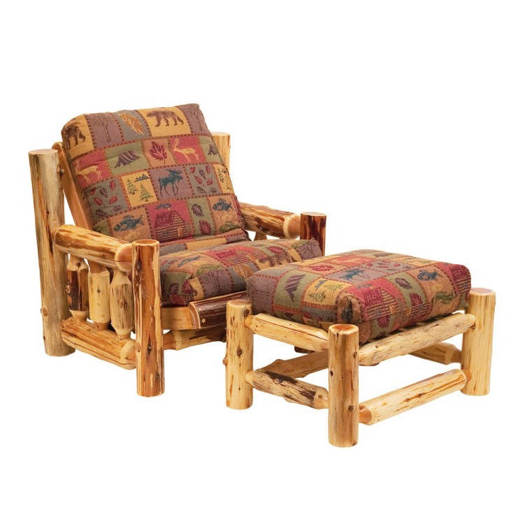 Log Futon Chair With Ottoman, Wood Futon Chairs
