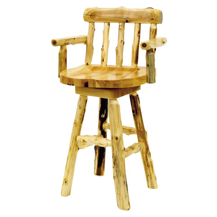 Log Bar Stool With Arms, Rustic Bar Stools With Backs And Arms