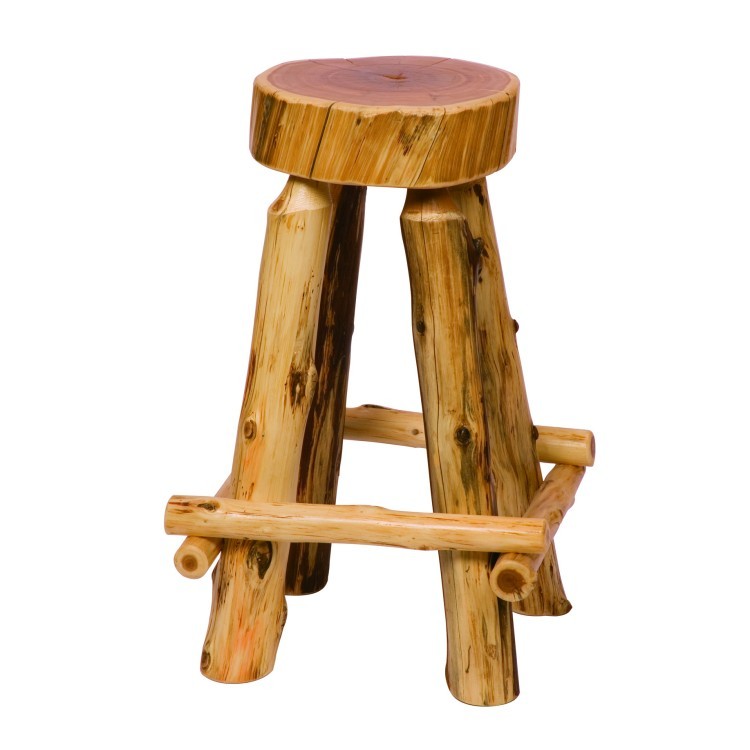 Slab Cedar Log Barstool With Footrest, Log Home Bar Stools