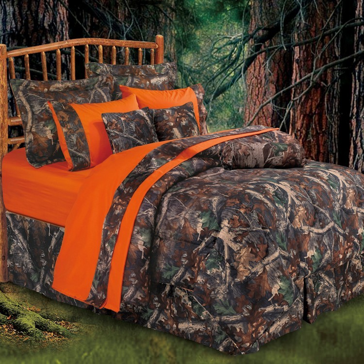 Oak Camo Comforter Set Twin, Orange Camo Bedding Twin