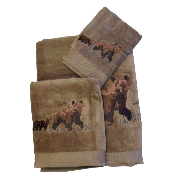 Embroidered Bear Towel Set Brown