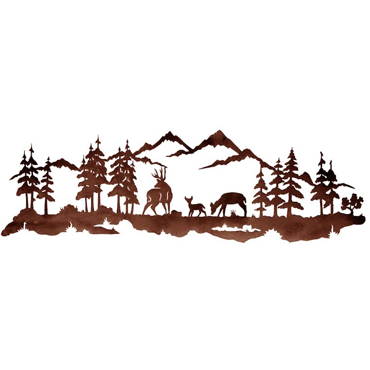 Deer Family Mountain Metal Wall Art42 Inch
