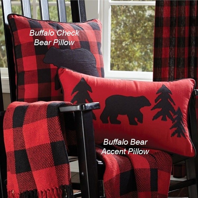 Buffalo Red Plaid Black Bear Quilt Throw Lodge Cabin Checks Bedding