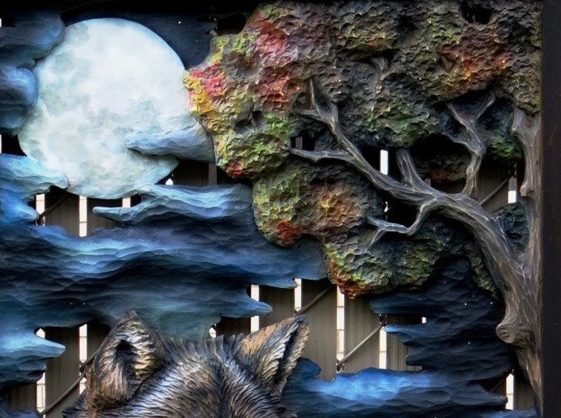Wolf Original Signed Carving 27 x 39