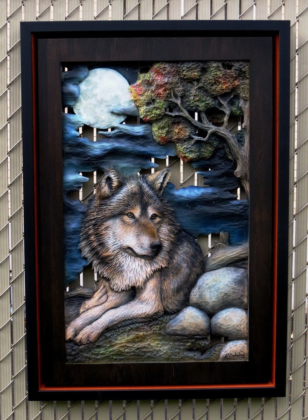 Wolf Original Signed Carving 27 x 39