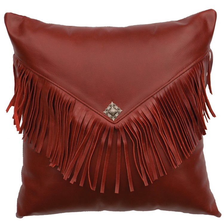 Fringed Red Leather Pillow