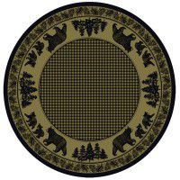 Black Bear Family on Green Round Area Rug