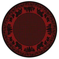 Black Bear Family on Red Round Area Rug