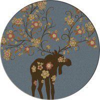 Moose Blossom-Round Rug-Blue