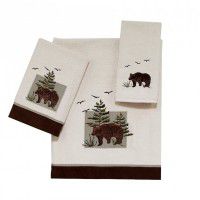 Cabin Lodge Themed Kitchen Towels with Bear, Moose, and Antler Print