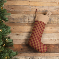 Burgundy Check Button Stocking