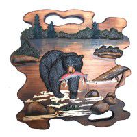 Bear Fishing Wood Wall Art