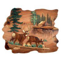 Whitetail Alert Deer Carved Wood Wall Art