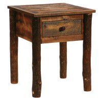 Barn Wood One Drawer End Table with Hickory Legs