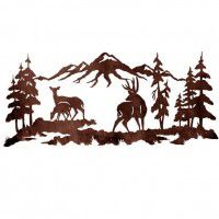 Deer Family Mountain Metal Wall Art