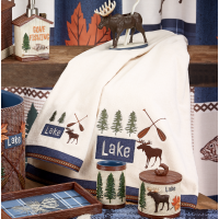 Vintage Christmas Lodge Lake Moose Tree Cabin Pot Holder & Oven Mitt Towel  Set