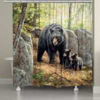 Black Bear with Cubs Shower Curtain
