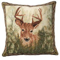 Stag in Forest Needlepoint Pillow