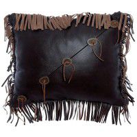 Fringed Leather and Antler Button Pillow
