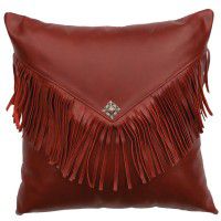 Fringed Red Leather Pillow