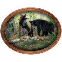 Playtime Black Bears Framed Oval Canvas