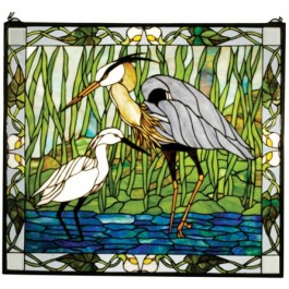 Blue Heron and Snowy Egret Stained Glass Window