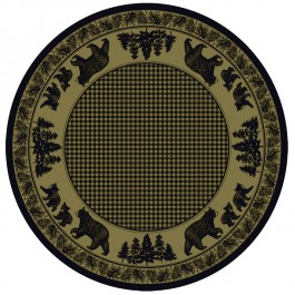 Black Bear Family on Green Round Area Rug