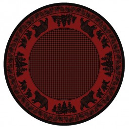 Black Bear Family on Red Round Area Rug