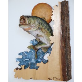 "Big Splash" Bass Original and Signed Carving 12 x 17